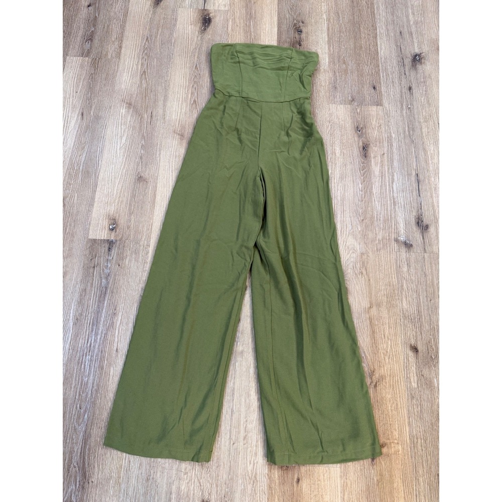 Wild Fable Olive Green Strapless Wide Leg Jumpsuit Size S Side Zip‎ Sleeveless